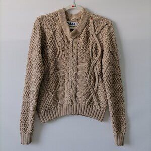 SaSa Womens Tan Mock Neck Cable Knitted Pullover Sweater M